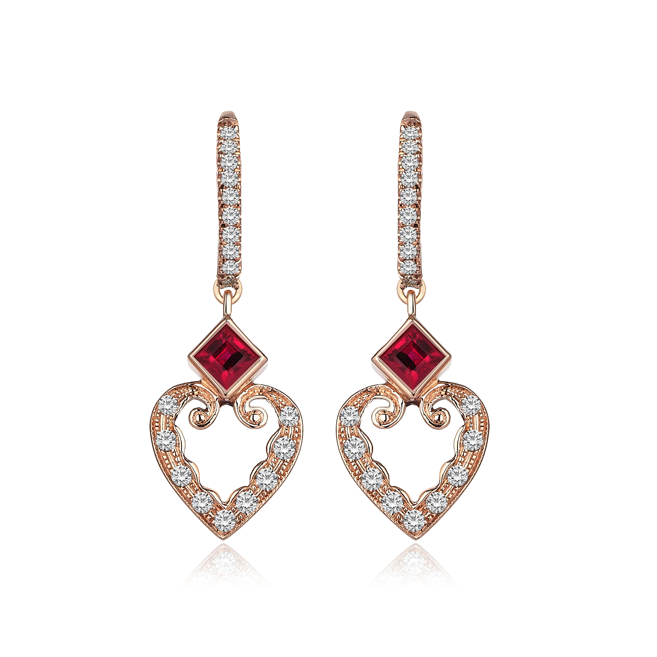 Ottoman heart ruby küpe