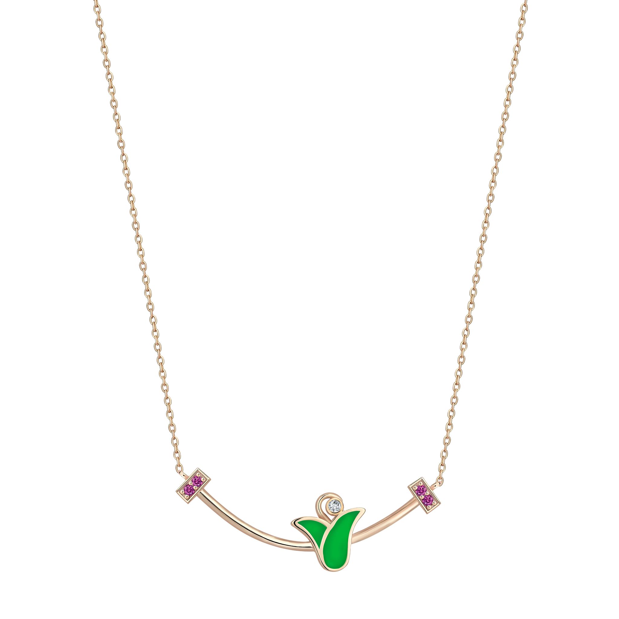 Pembe Safir Mine Lale Kolye
