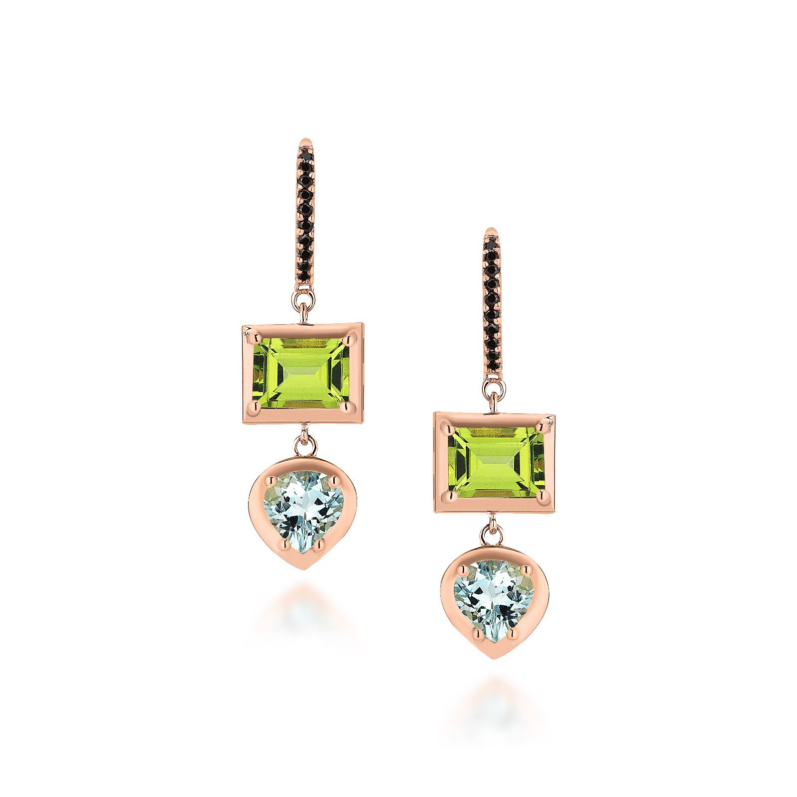 Peridot ve Kalp Mavi Topaz Küpe