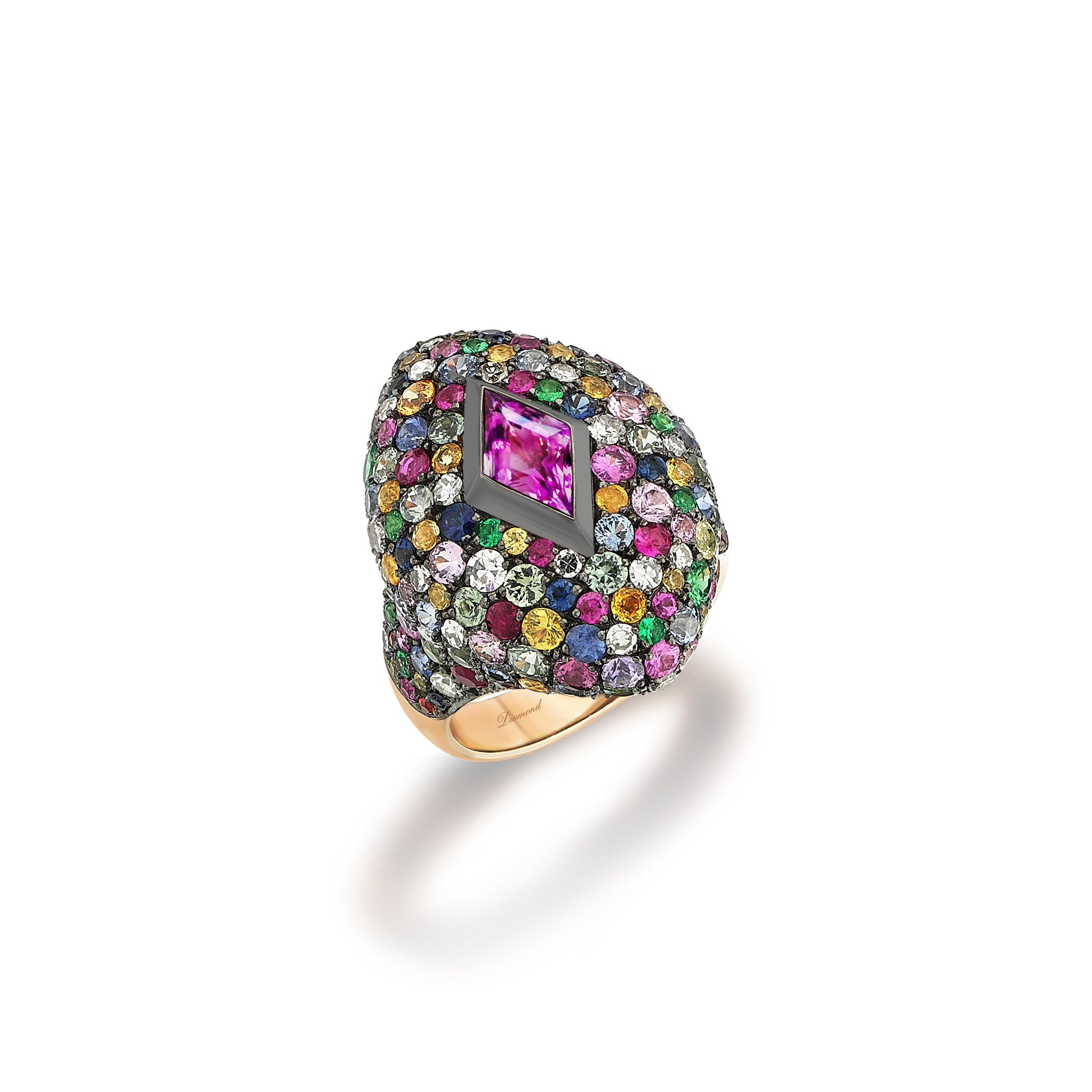Yakut Renkli Pave Safir Yüzük