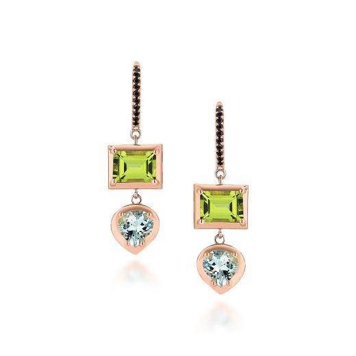 Peridot ve Kalp Mavi Topaz Küpe